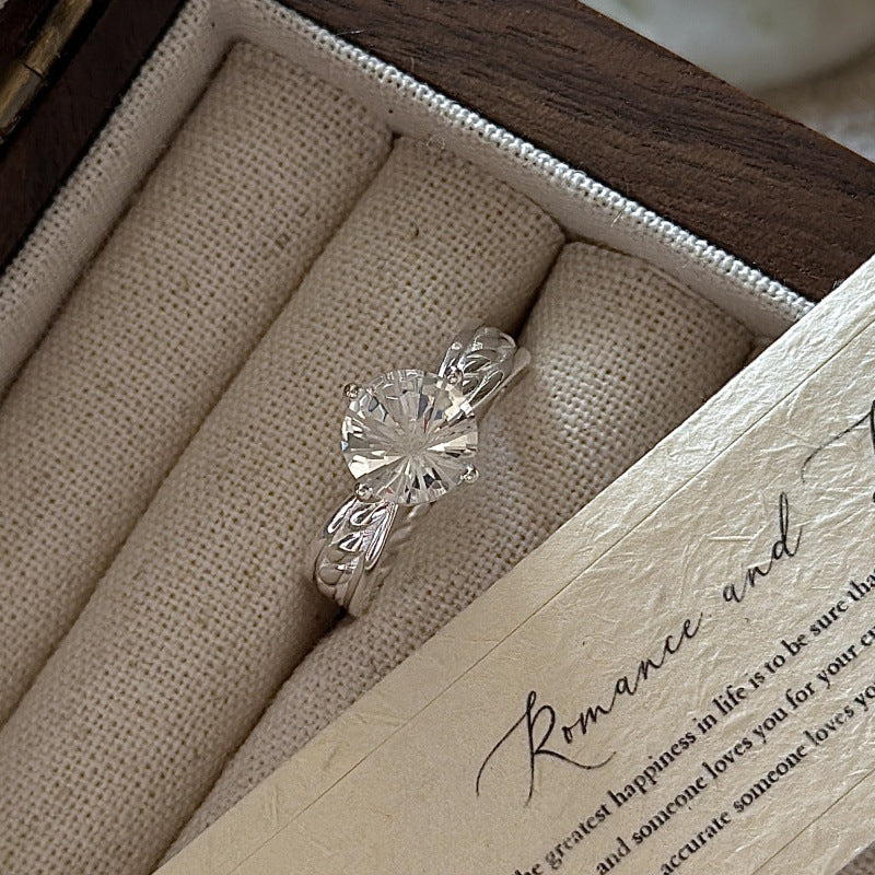 925 Sterling Silver Firework Cut Zircon Adjustable Ring Statement Sparkle Ring