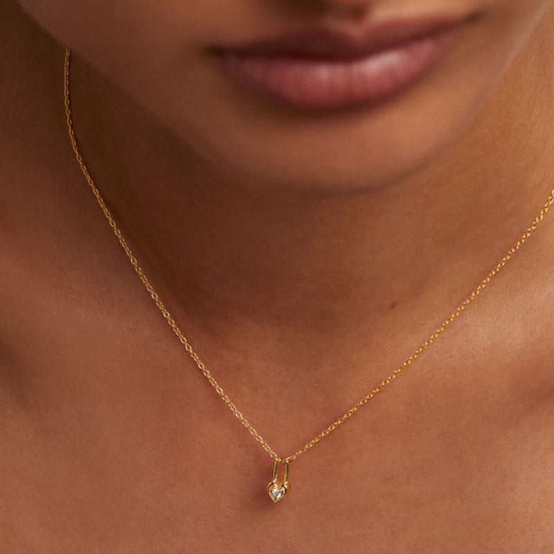 “Heart Lock” S925 Sterling Silver Zircon Heart Lock Necklace