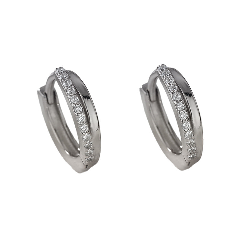 “Linework Spark” S925 Sterling Silver Pavé Geometric Huggie Hoop Earrings