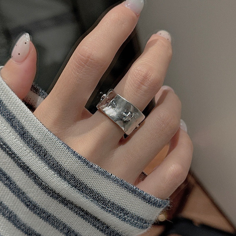“Crossed Shadow” S925 Sterling Silver Open Adjustable Cross Ring