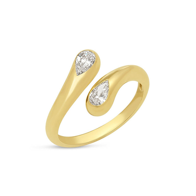 “Double Teardrop” S925 Sterling Silver Open Adjustable Zircon Ring