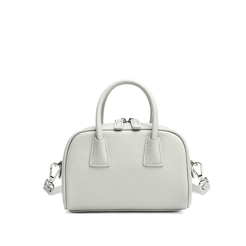 Women's Pebbled Cowhide Mini Boston Bag with Adjustable Strap