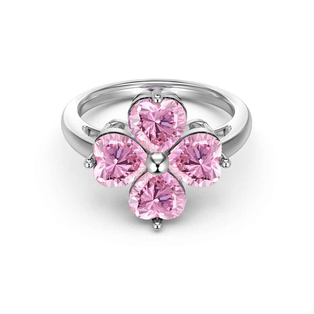 925 Sterling Silver Sakura Heart Pink Zircon Jewelry Set Necklace Ring Earrings