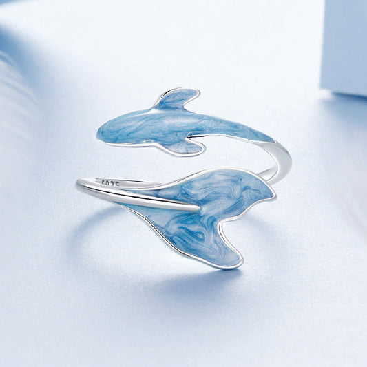 Azure Dolphin S925 Sterling Silver Enamel Open Ring