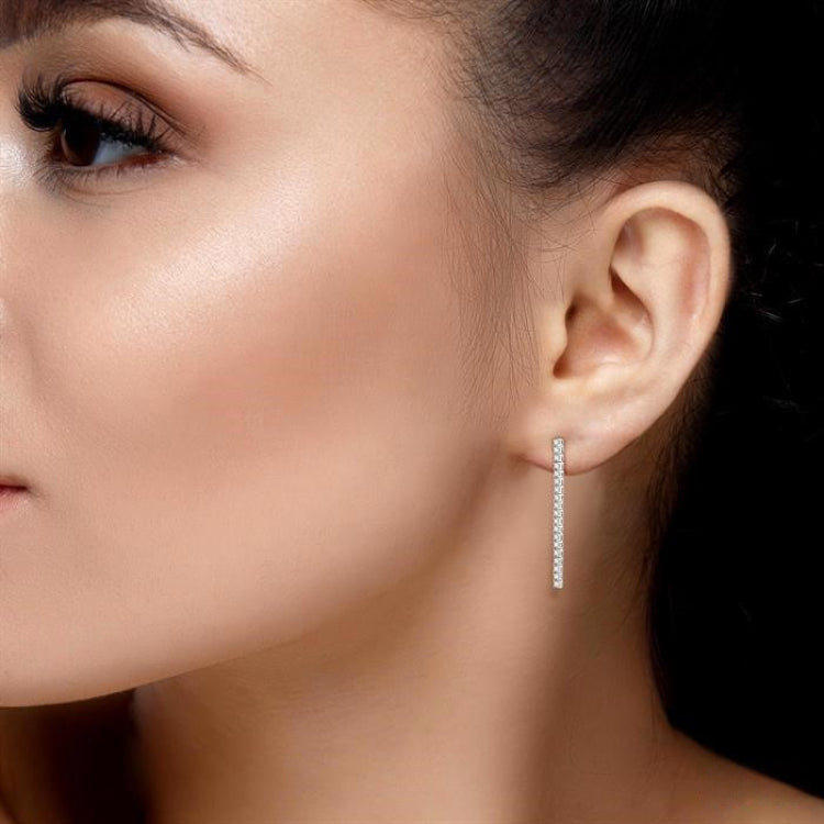 925 Sterling Silver Diamond Bar Drop Earrings – Linear Radiance