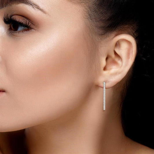 925 Sterling Silver Diamond Bar Drop Earrings – Linear Radiance