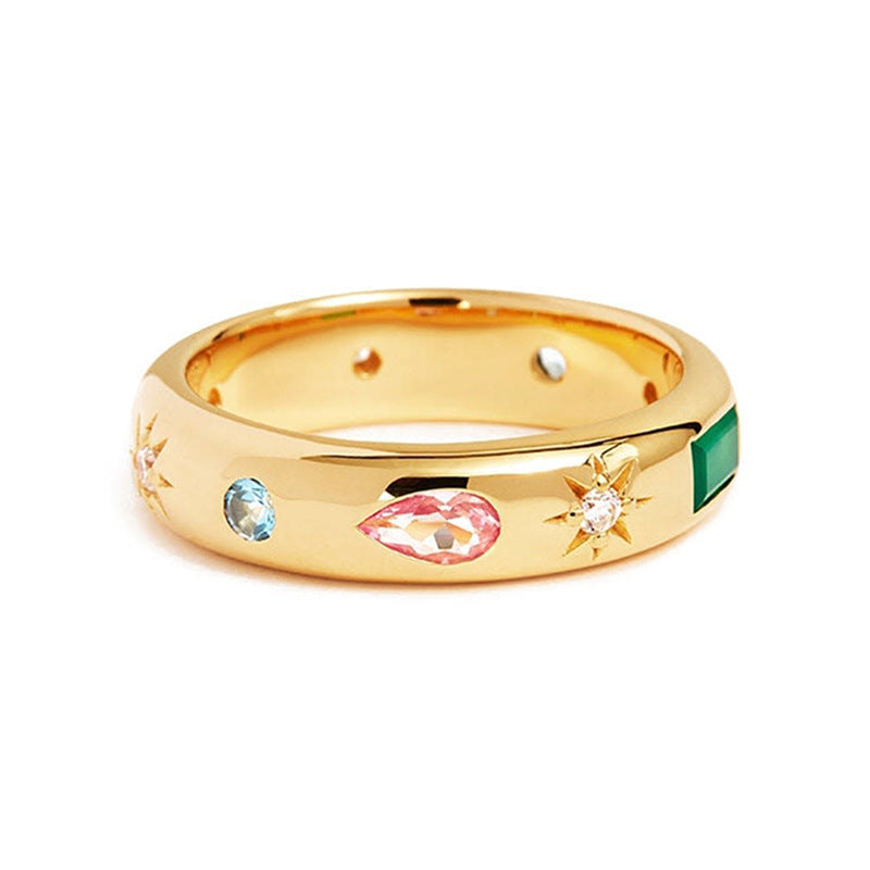 “Prism Reverie” S925 Sterling Silver Multicolor Zircon Geometric Ring