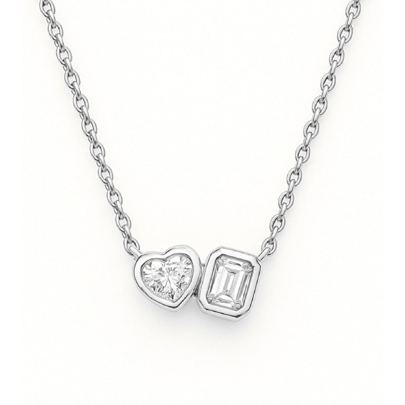 “Square Heart” S925 Sterling Silver Geometric Zircon Heart Necklace