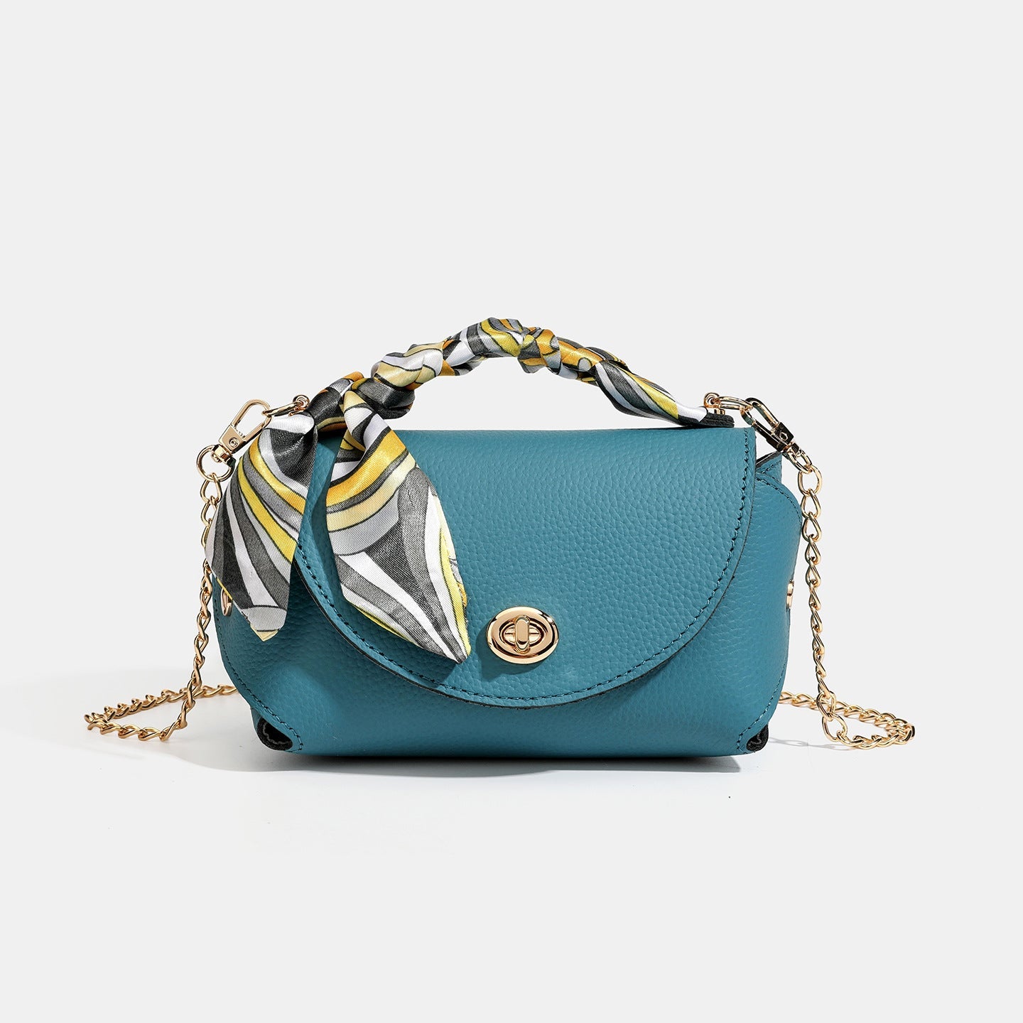 Women's Pebbled Cowhide Scarf Handle Chain Crossbody Bag