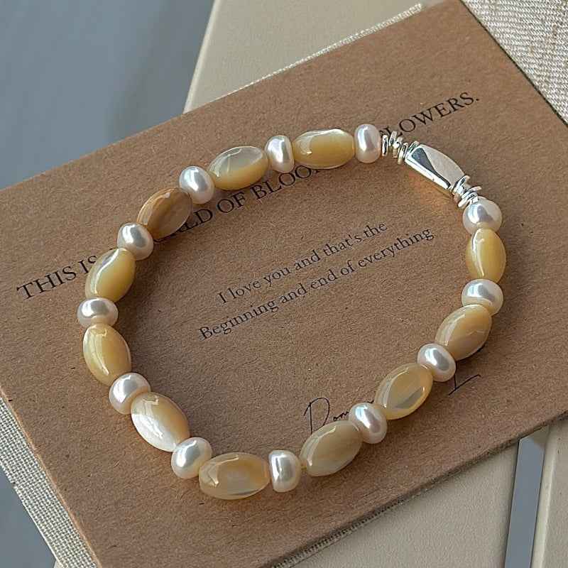 Soft Dune Vintage Beaded Bracelet S925 Sterling Silver Pearl