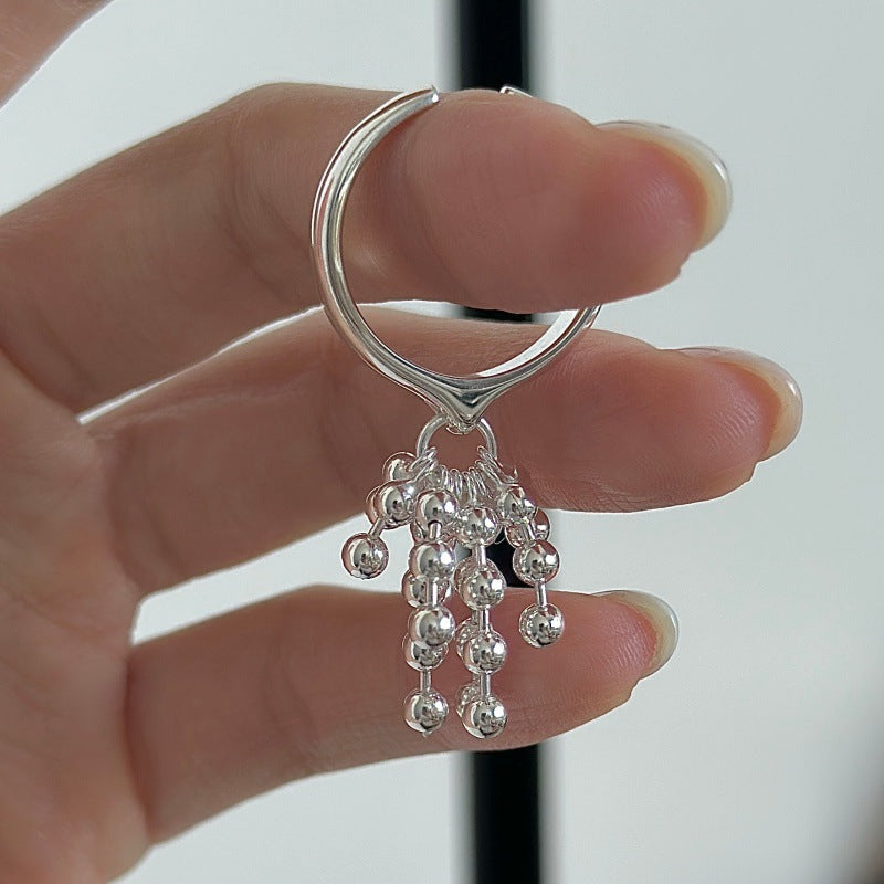 “Dancing Fringe” S925 Sterling Silver Open Adjustable Tassel Ring