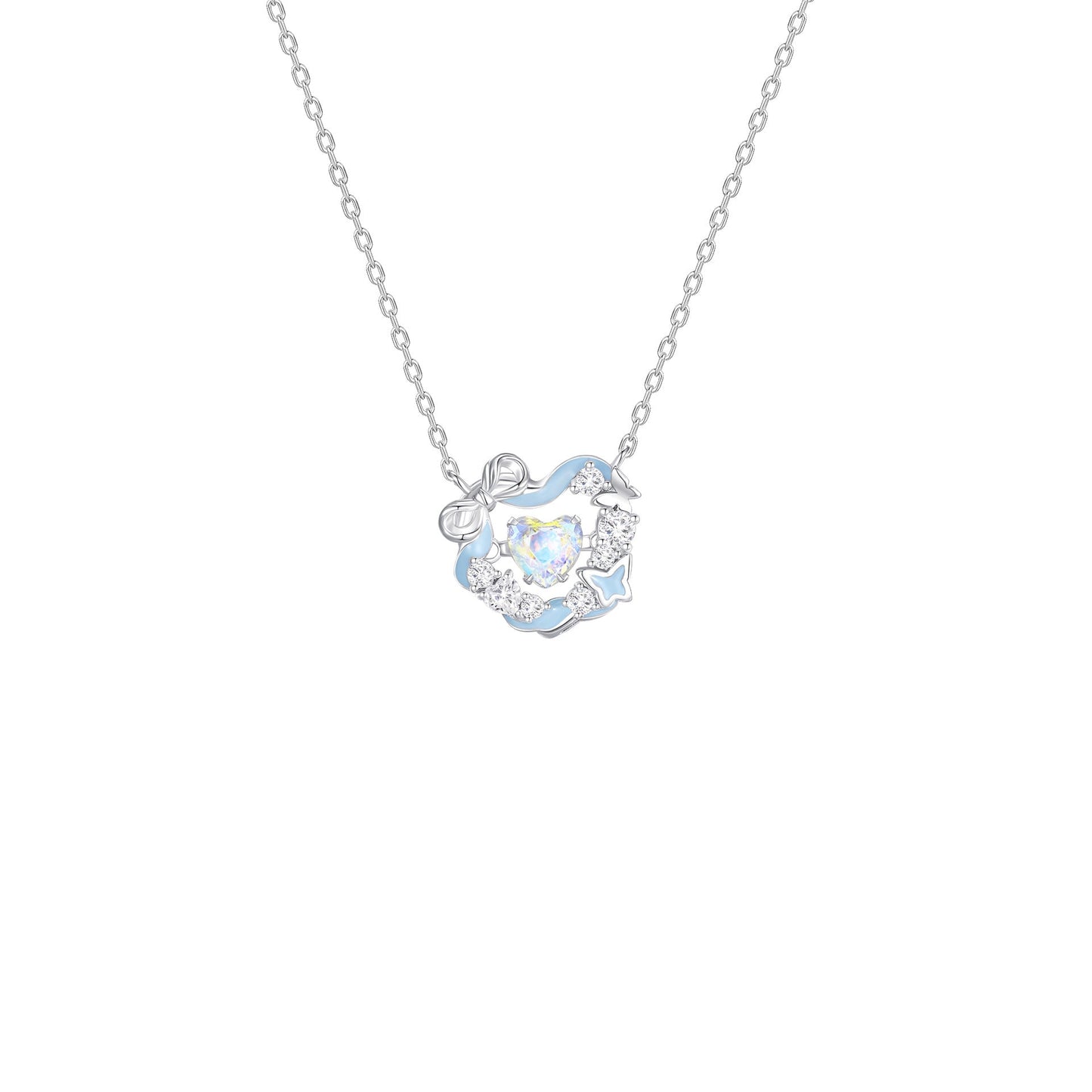 Luna Pulse Moving Heart Wreath Necklace 925 Sterling Silver Zircon