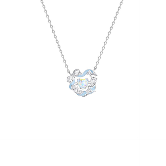 Luna Pulse Moving Heart Wreath Necklace 925 Sterling Silver Zircon