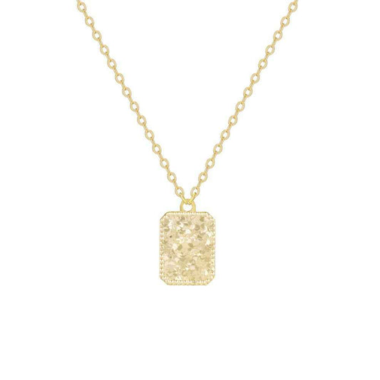 925 Sterling Silver Gleam Square Textured Rectangle Pendant Necklace