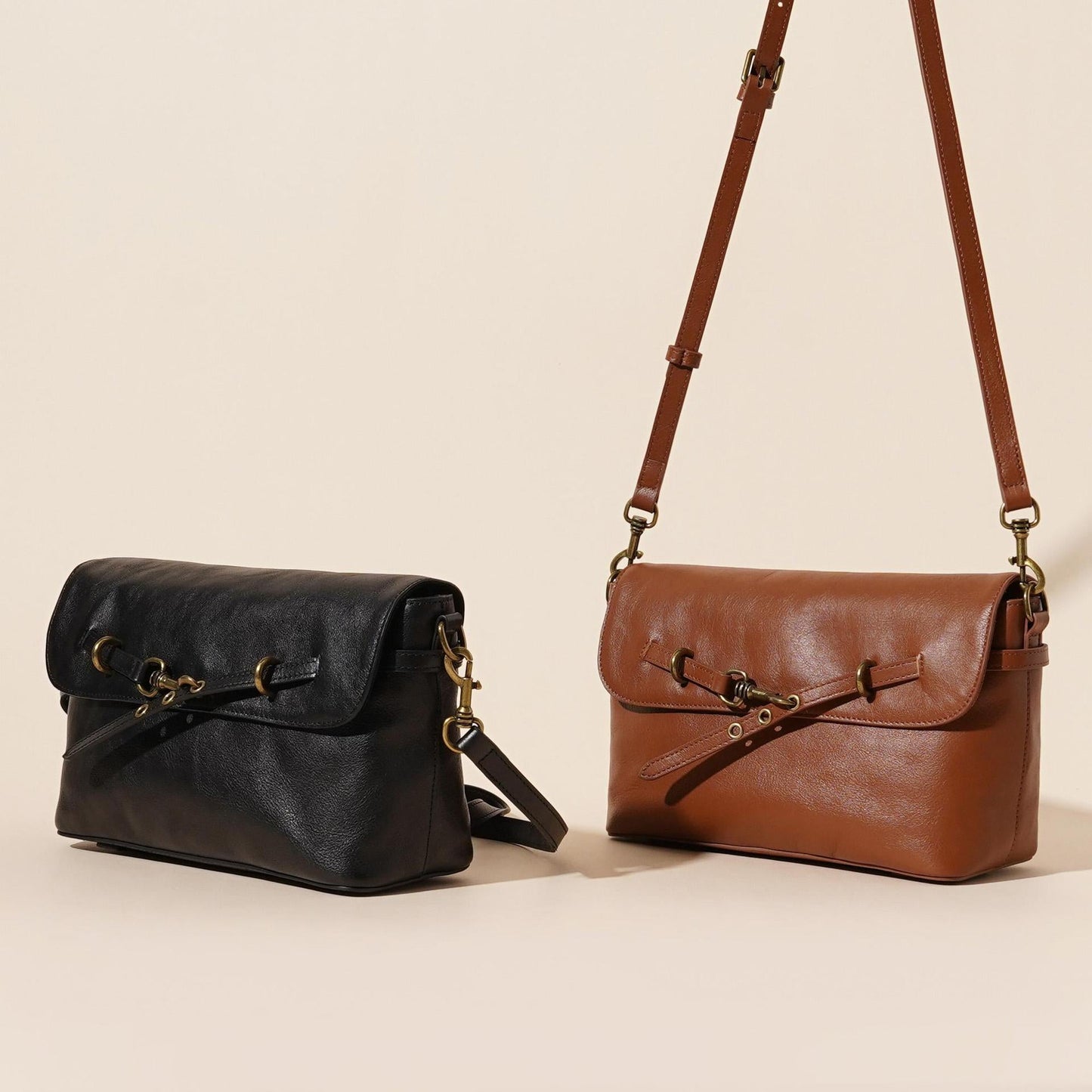 Women's Full-Grain Cowhide Horsebit Flap Crossbody Bag