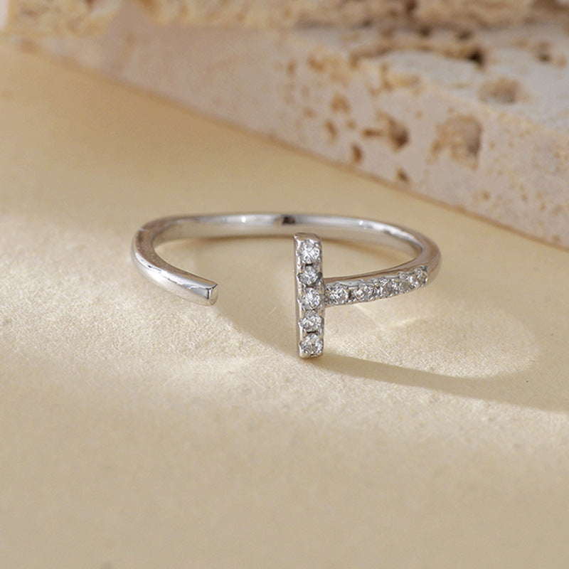 “T-Line” S925 Sterling Silver Zircon Geometric Open Ring