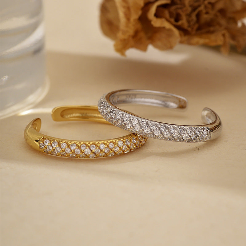 “Linear Brilliance” S925 Sterling Silver Micro-Set Zircon Open Ring