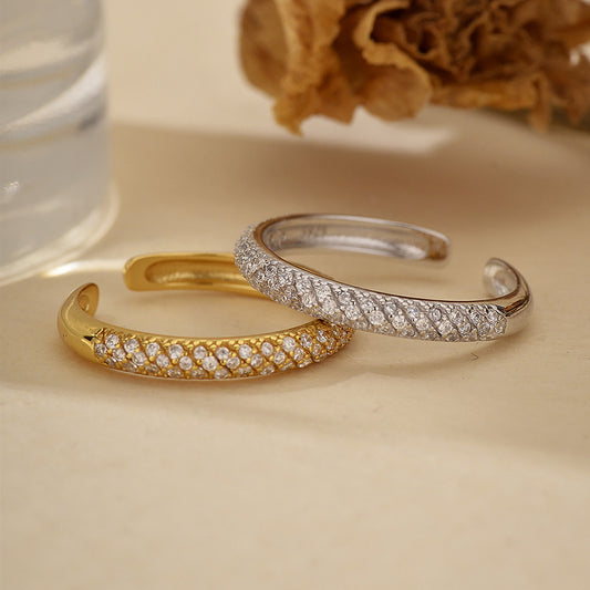 “Linear Brilliance” S925 Sterling Silver Micro-Set Zircon Open Ring