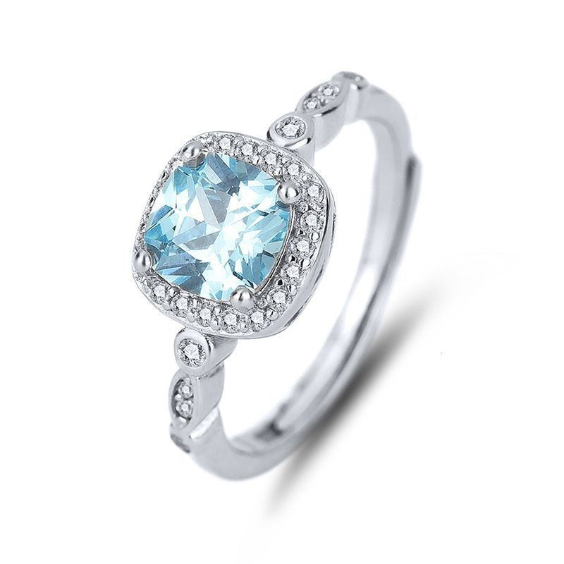 925 Sterling Silver Blue Zircon Halo Jewelry Set – Ocean Lumière