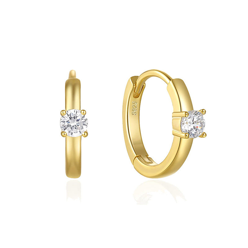 “Solitaire Orbit” S925 Sterling Silver Single-Stone Hoop Earrings