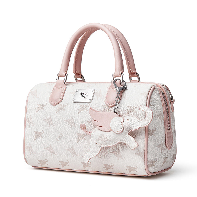 Women's Flying Elephant Monogram Mini Boston Bag with Charm