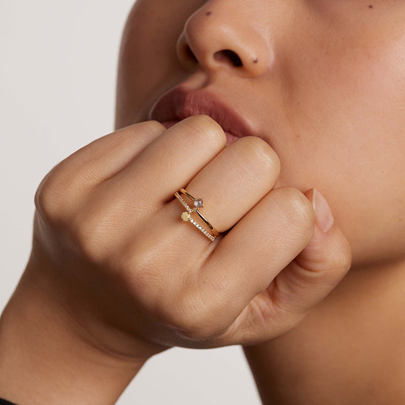 “Offset Spark” S925 Sterling Silver Two-Tone Zircon Ring