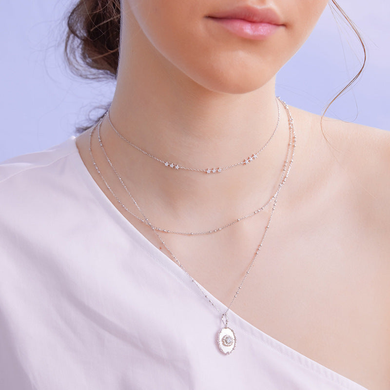 “Celestial Tide” S925 Sterling Silver Geometric Sparkle Necklace