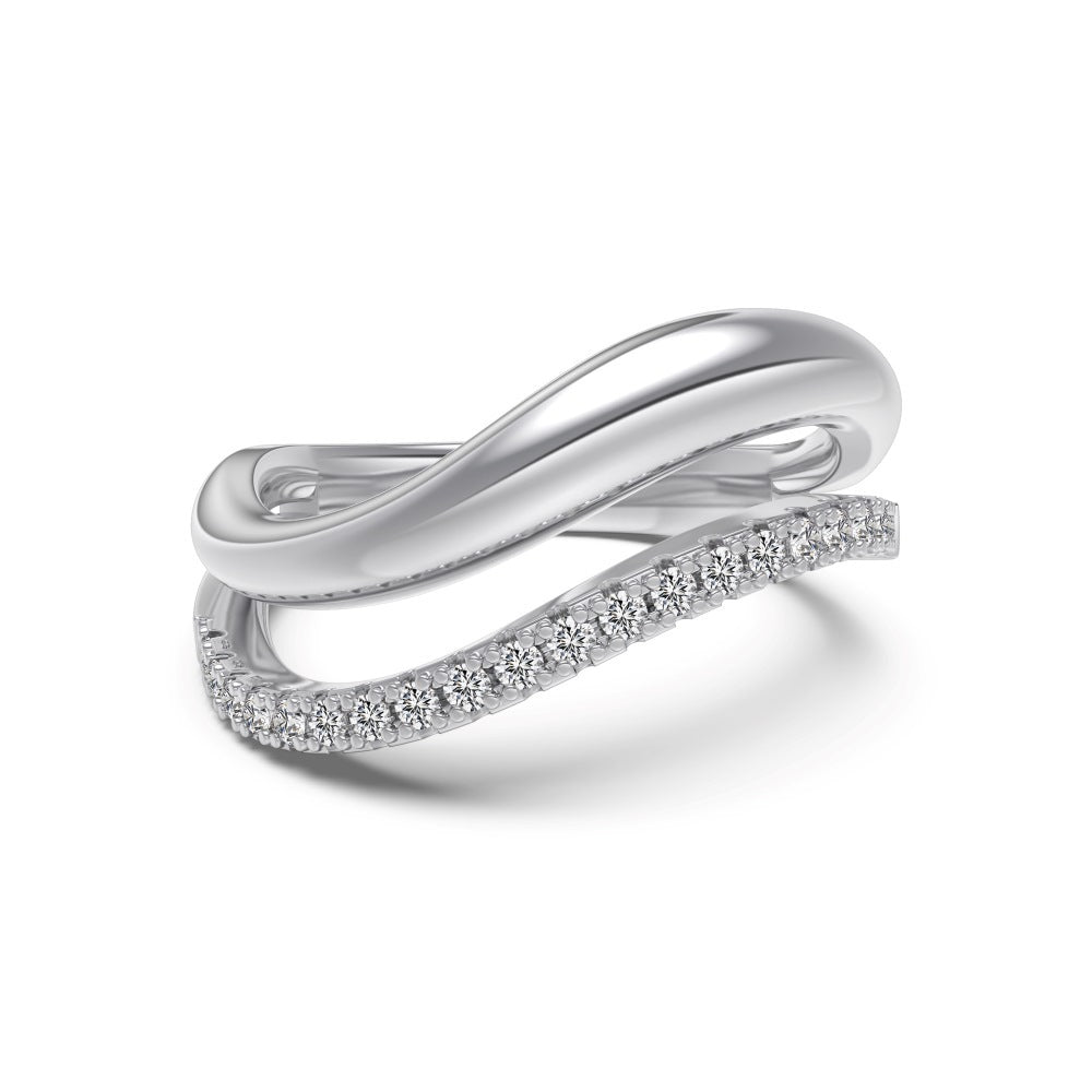 Lumière Line Sculptural Stackable Ring Collection with Zircon Accents, S925 Sterling Silver