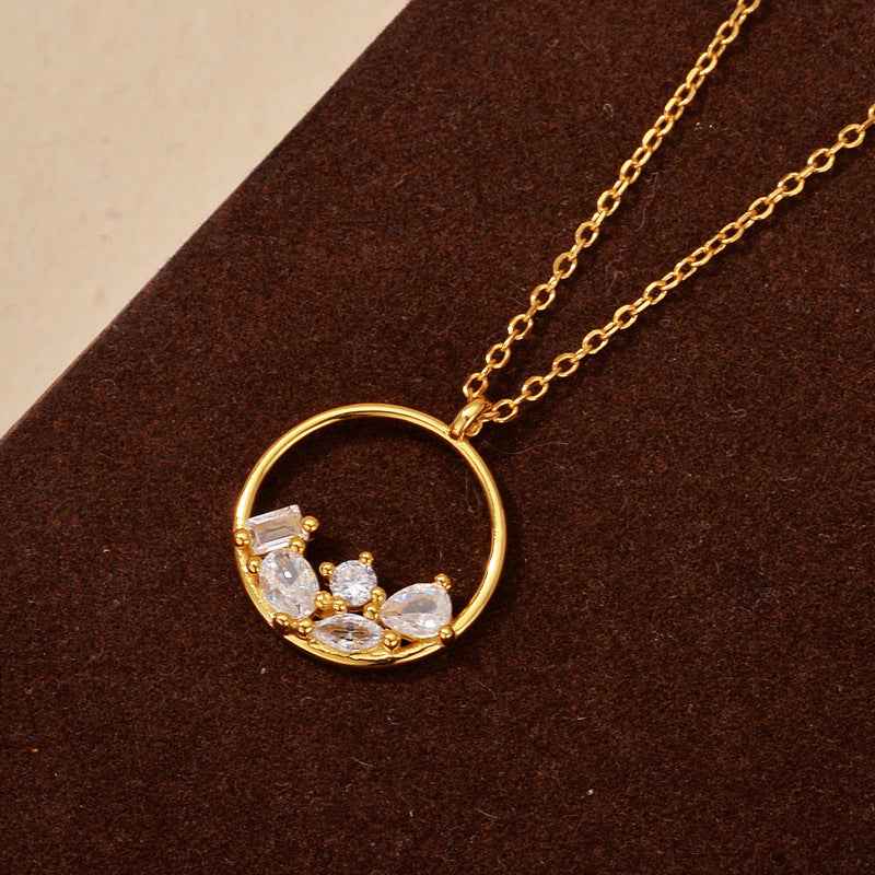 Crystal Drift S925 Silver Zircon Cluster Circle Pendant Necklace