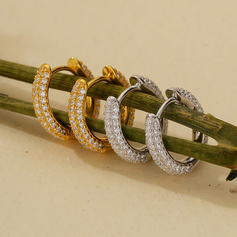 “U-Shape Stardust” S925 Sterling Silver Zircon Pavé U-Shaped Hoop Earrings