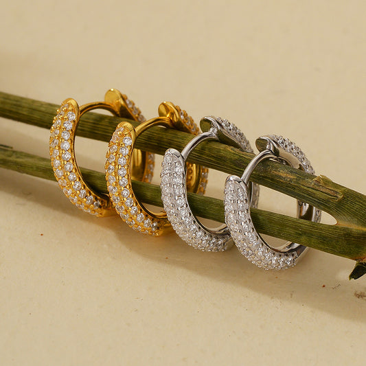 “U-Shape Stardust” S925 Sterling Silver Zircon Pavé U-Shaped Hoop Earrings