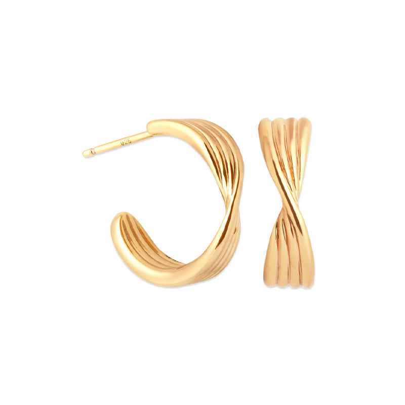 925 Sterling Silver Twist Line Sculpted Hoop Earrings 18K Gold or Rhodium Plated