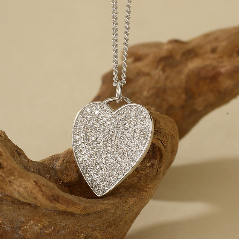 “Full Heart” S925 Sterling Silver Zircon Heart Pendant Necklace