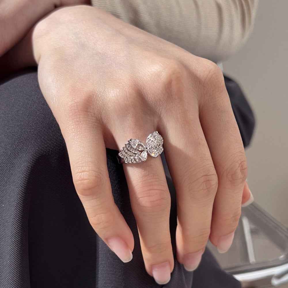 Marquise Butterfly Zircon Ring 925 Sterling Silver Celestial Design