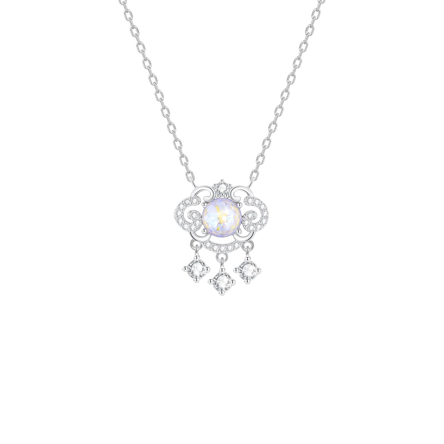 925 Sterling Silver Opalescent Crystal Lock Necklace – Aurora Bless
