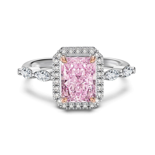 S925 Sterling Silver Frost Cube Ring Ice Flower Square Cut Zircon Ring White Pink