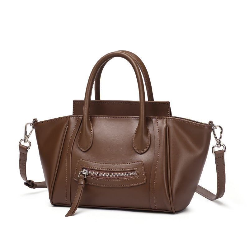 Women's Soft Cowhide Winged Flap Satchel with Adjustable Strap