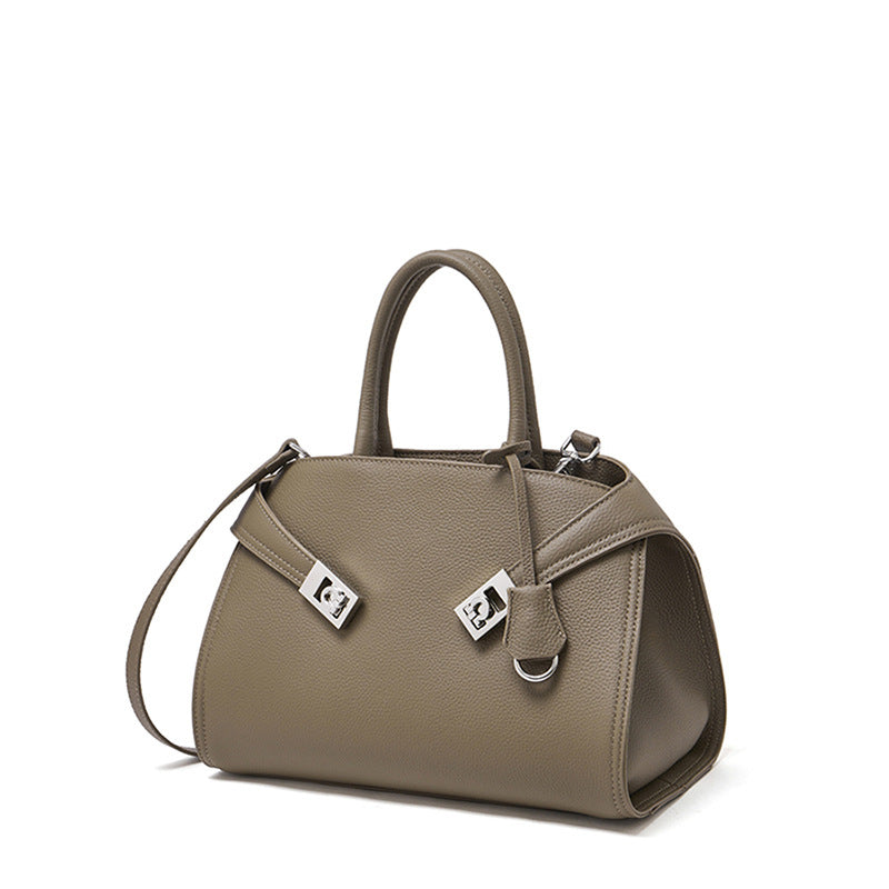 Women's Lychee-Grain Cowhide Double-Buckle Convertible Tote
