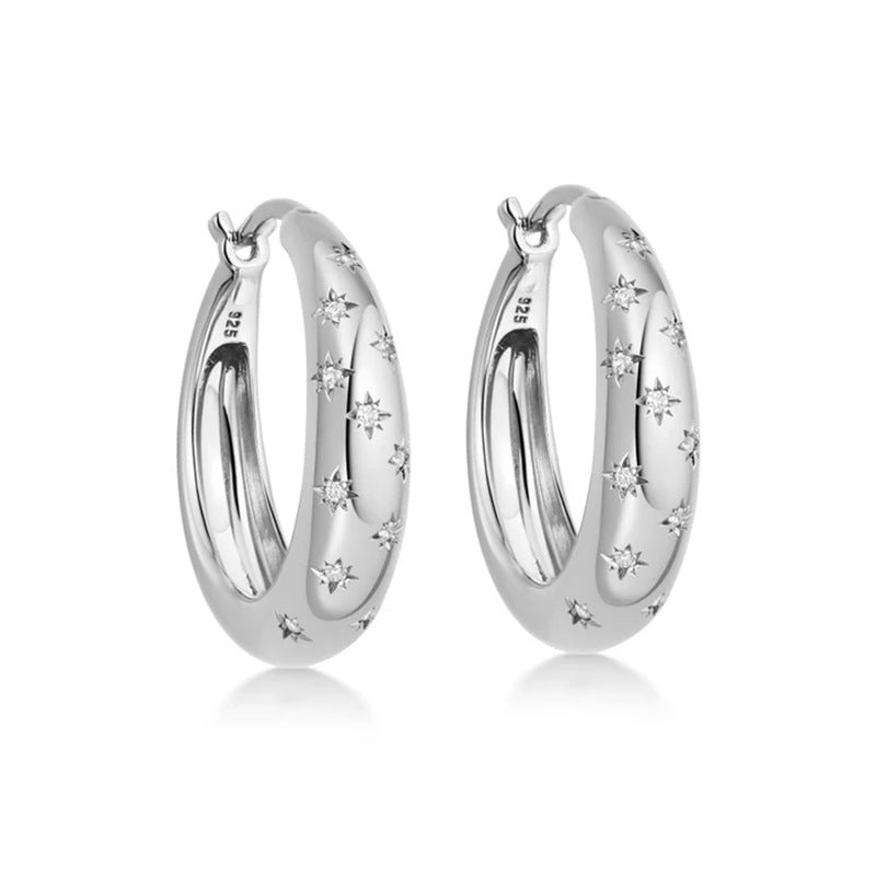 “Octastar Radiance” S925 Sterling Silver Eight-Point Star Zircon Hoop Earrings