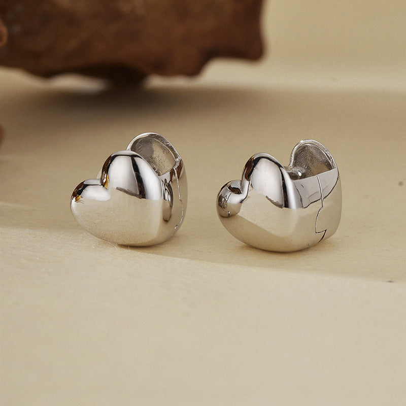 “Heart Embrace” S925 Sterling Silver Double-Sided Heart Hoop Earrings