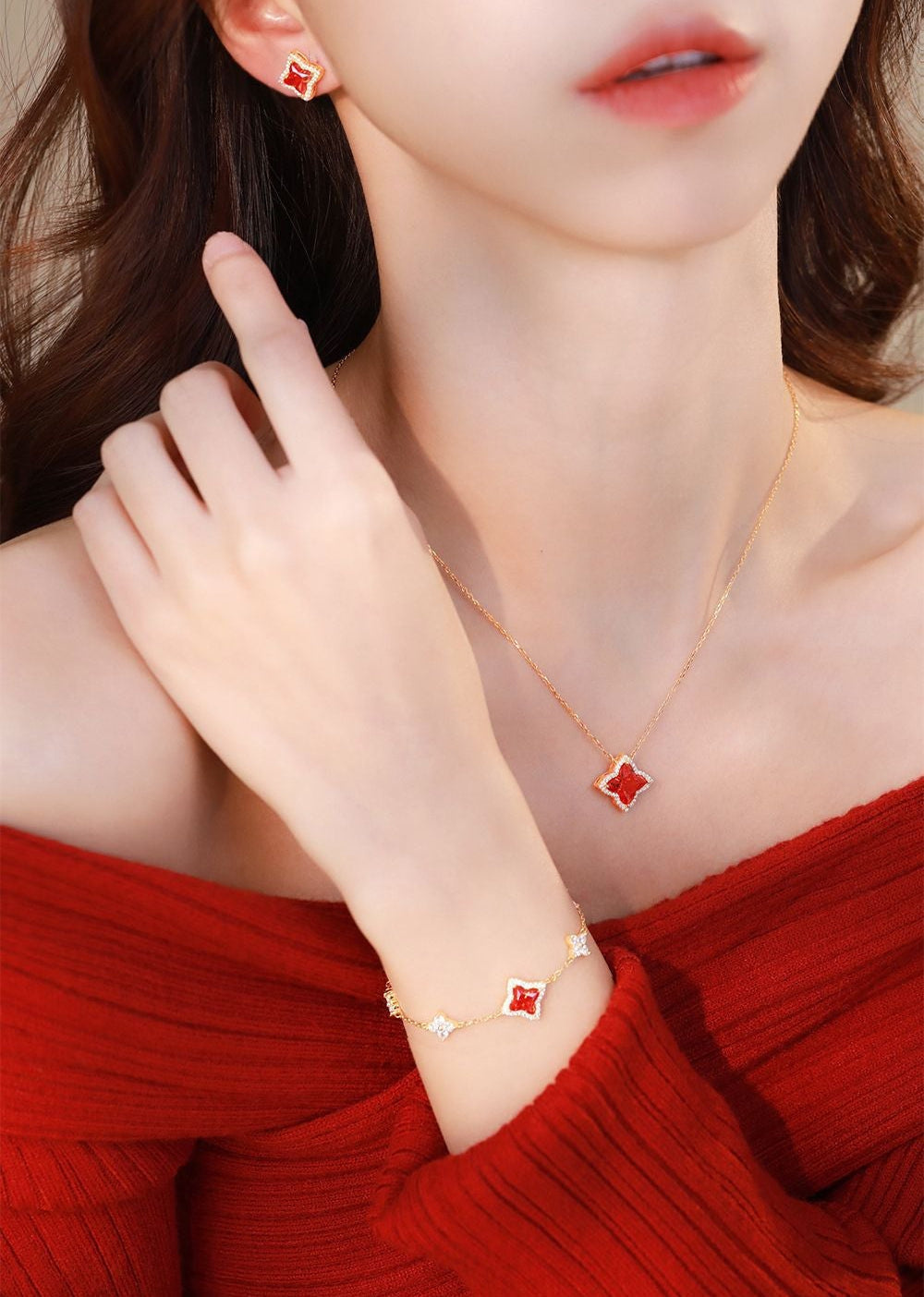 925 Sterling Silver Four Leaf Clover Jewelry Set