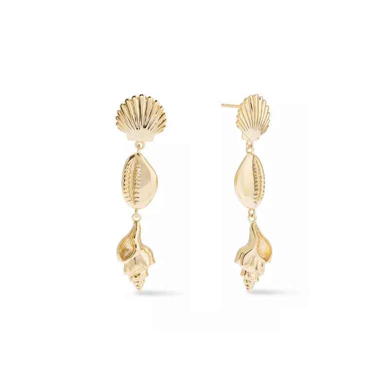 18K Gold Plated 925 Sterling Silver Golden Seashell Symphony Drop Earrings