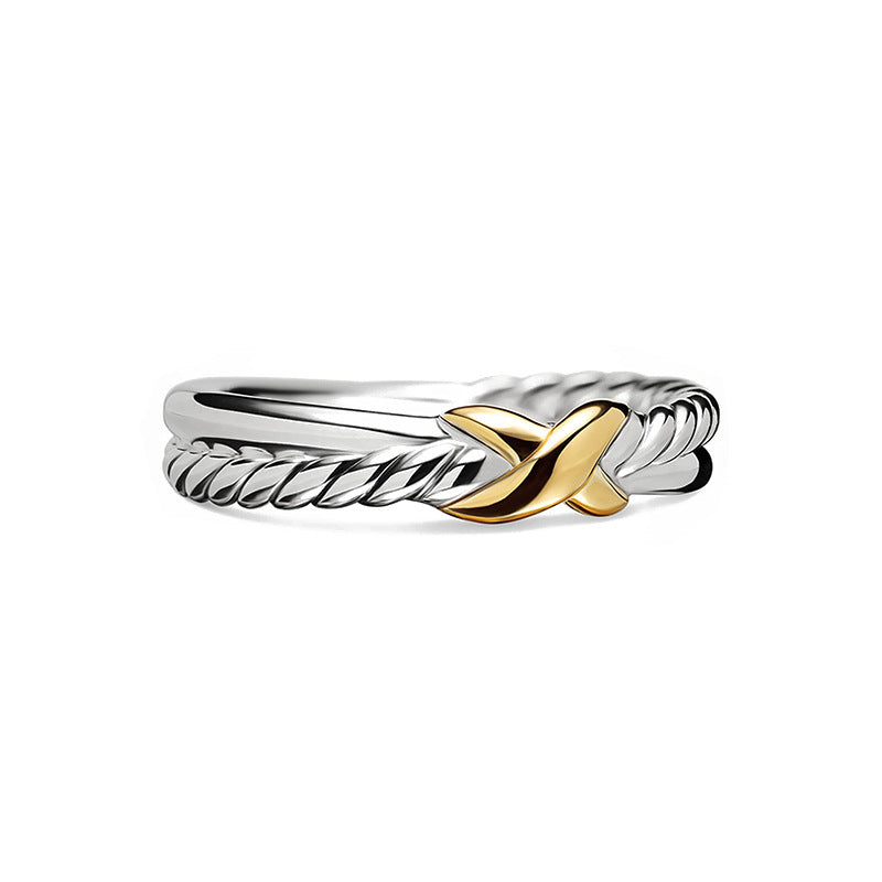 “Crossed Luxe” S925 Sterling Silver Two-Tone Interlocking Ring