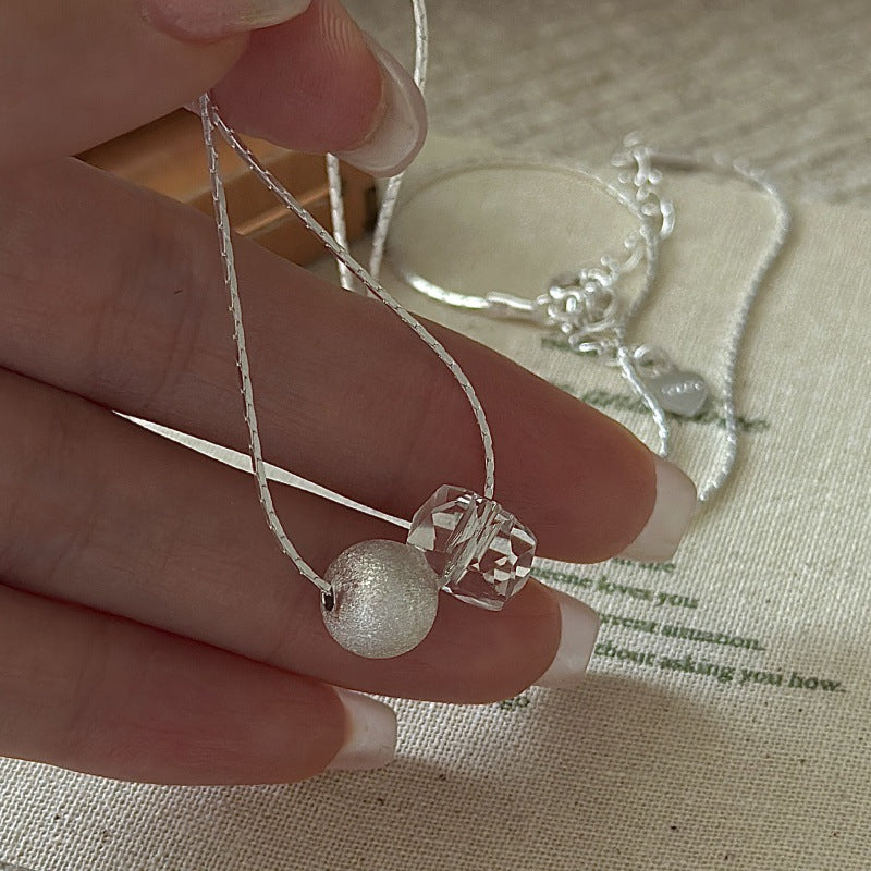 925 Sterling Silver Twilight Beads Necklace Brushed Silver White Crystal Necklace