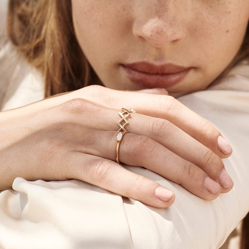 “Diamond Grid” S925 Sterling Silver Open Adjustable Lattice Ring