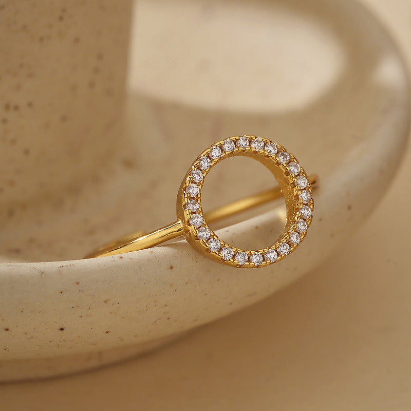 “Orbit Luxe” S925 Sterling Silver Open Adjustable O-Ring with Pave Zircon