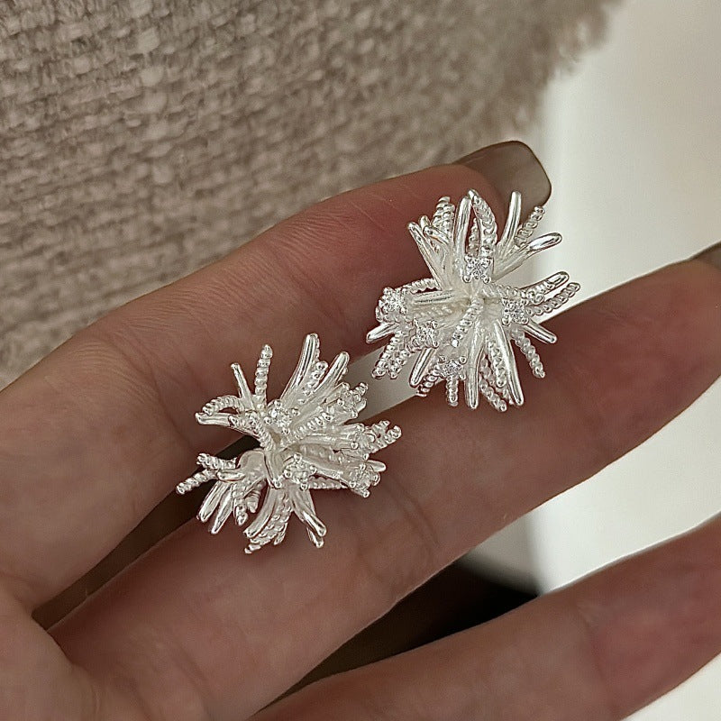 S925 Sterling Silver Floral Cluster Earrings Pearl Flower Stud Elegant Design
