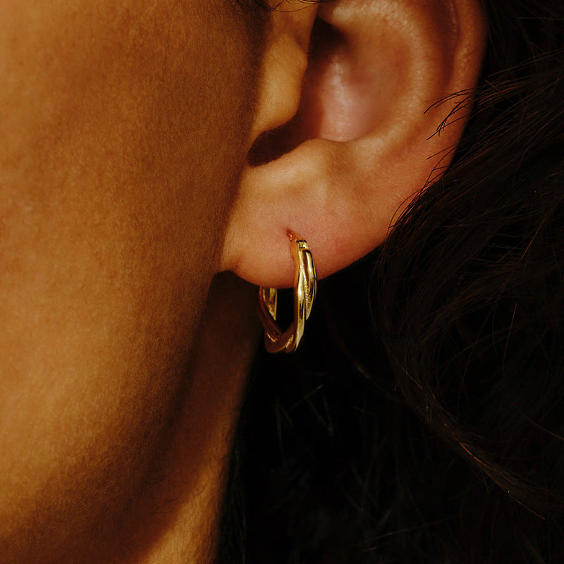 “Twisted Dimension” S925 Sterling Silver Double-Layer Twist Hoop Earrings