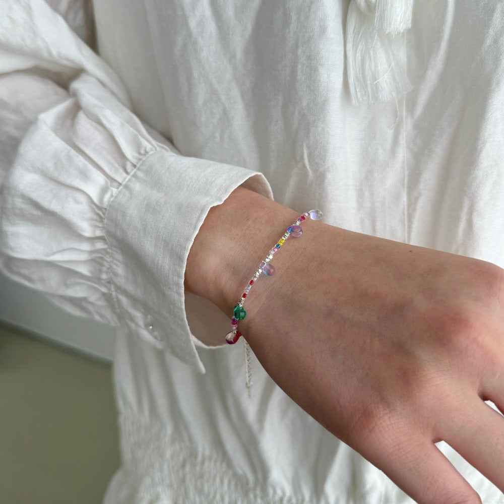 Boho Prism Drops Colorful Beaded Charm Bracelet in S925 Sterling Silver