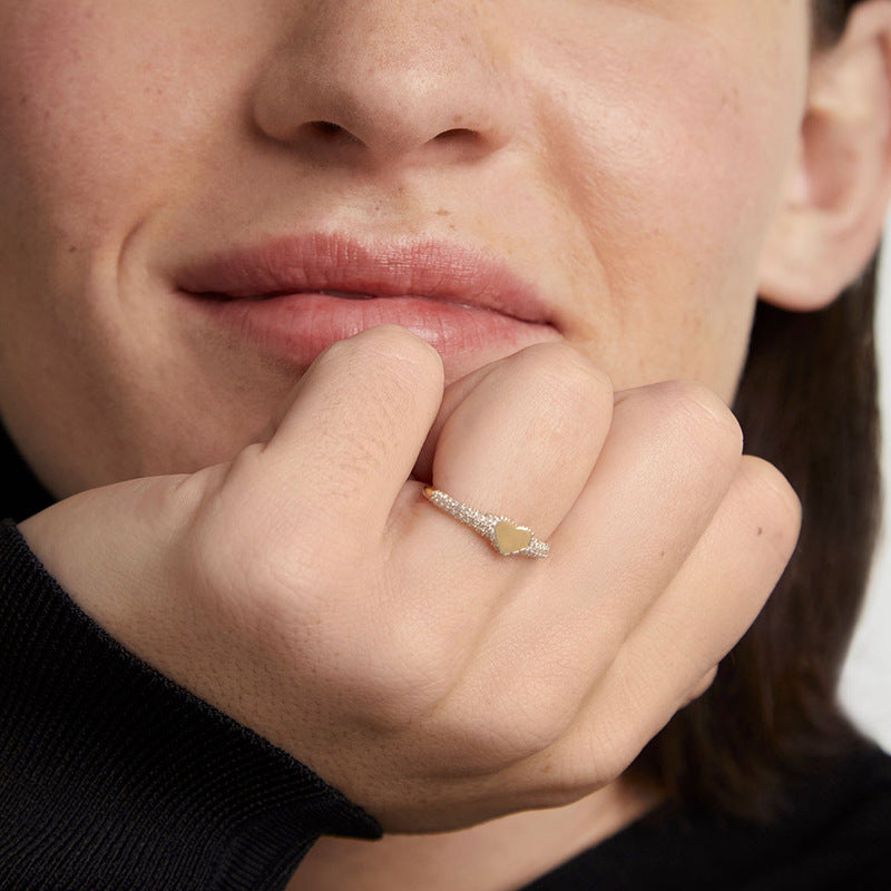 “Heart Seal” S925 Sterling Silver Micro-Pavé Heart Ring